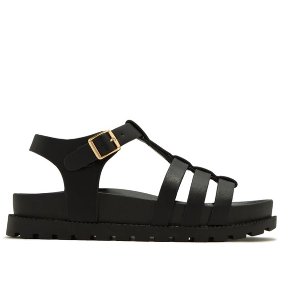 NWT! BLACK OPEN TOE FISHERMAN PLATFORM LUG SOLE SANDALS - Picture 4 of 5